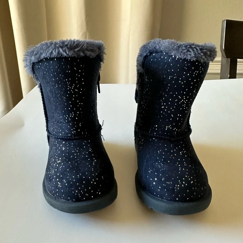 Toddler girl sparkly winter boots navy blue with bows